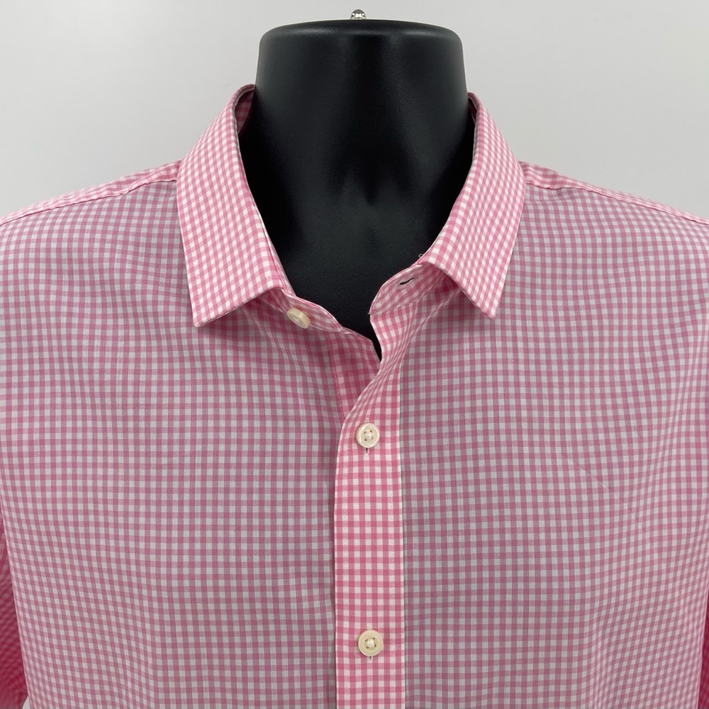 J Crew Pink & White Gingham Slim Performance‎ L/S Dress Shirt AS989 Men’s XL NWT - Picture 2 of 10